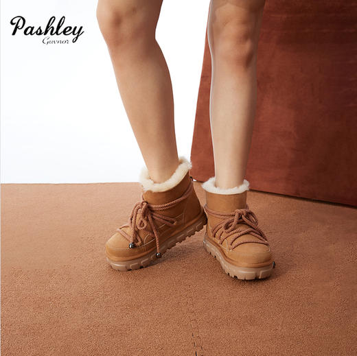 【梅花出品】帕奢利中帮系带羊皮毛一体雪地靴HZ0024P 商品图0