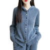 丁摩 纯羊毛开衫秋冬加厚慵懒风连帽卫衣女彩扣绞花毛衣r-252 商品缩略图4