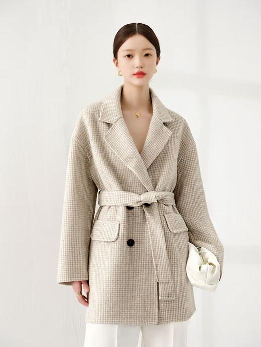 【双面尼】D092 （羊毛）格子款羊毛双面尼大衣-喜出 商品图0