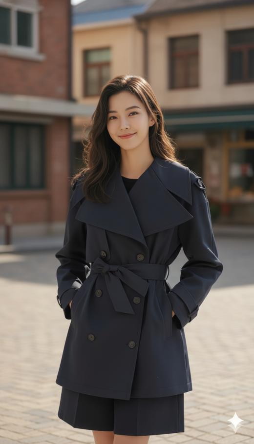 大翻驳领短款双排扣风衣外套 商品图4