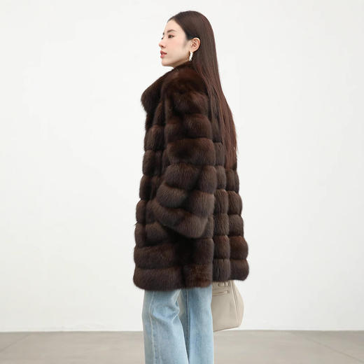 雀说 新款进口俄罗斯环保紫貂农夫黑金色中长款大衣整貂皮草外套女ALW003 商品图3