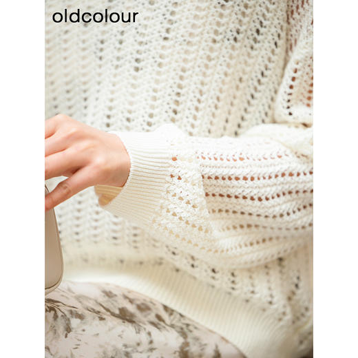 oldcolour欧珂商场同款纯色圆领镂空休闲长袖套头衫女Q130511A1 商品图4