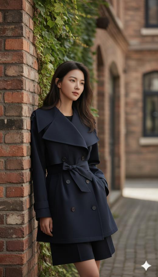 大翻驳领短款双排扣风衣外套 商品图1