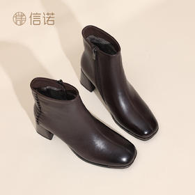 信诺妈妈棉鞋加绒保暖皮鞋羊皮粗跟短靴中老年女鞋子2025冬季新款X5M158-275D