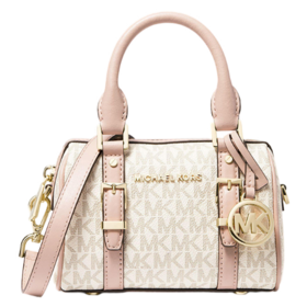 193599042435 迈克高仕MICHAEL KORS 【品牌官方质保】MK Bedford 超小号老花拼色斜挎单肩波士顿包