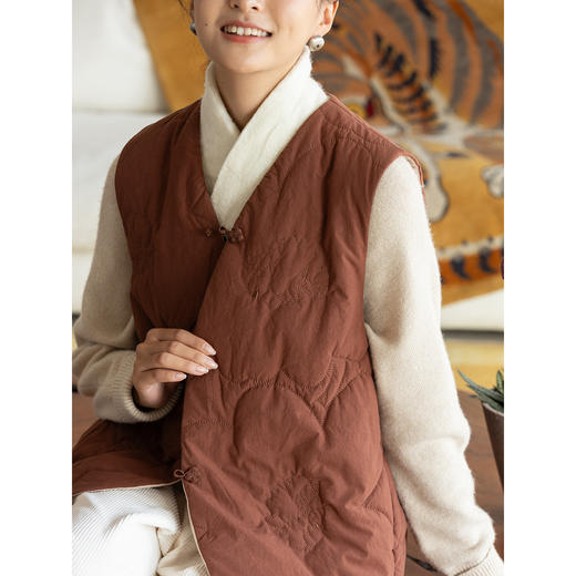 牧衣游原创 60支纯棉机绣两面穿马夹文艺质朴百搭保暖马甲 寒栖月 商品图2