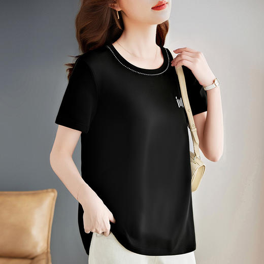 黑色短袖t恤女宽松2025新款夏季休闲纯棉大码女装胖mm半袖上衣薄 商品图1