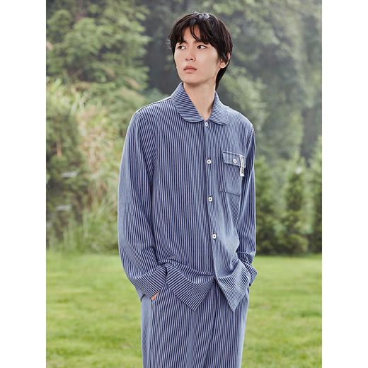GXG男士家居服 肌理感针织条纹长袖睡衣舒适柔软休闲时尚睡衣套装 商品图2