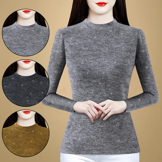 KQL 356H2217满钻时尚气质抓绒修身保暖妈妈装上衣 商品图3