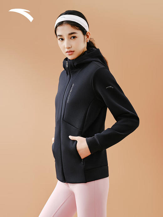 安踏易打理外套丨冬季保暖开衫修身训练连帽运动上衣女162547711N 商品图1