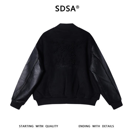 251229SDSA秋冬新款痞帅男装美式拼皮镶珠子字母设计棒球领羽绒服百搭 商品图5