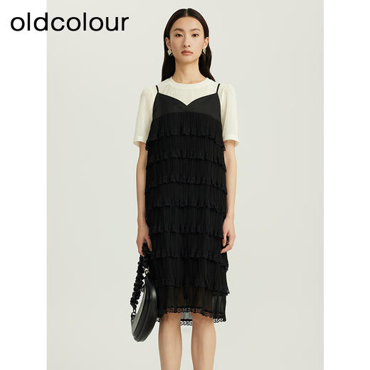 oldcolour夏季新品圆领黑白撞色时尚气质蛋糕裙套装女Q311005A1 商品图0