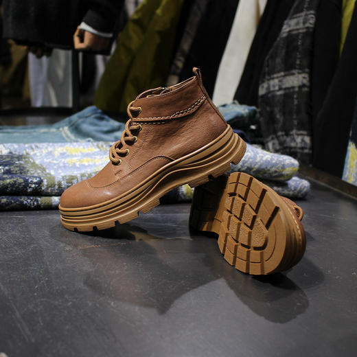 DRONKOO 2025 系带鞋头弧形内侧拉链马皮中帮真皮休闲鞋 商品图3