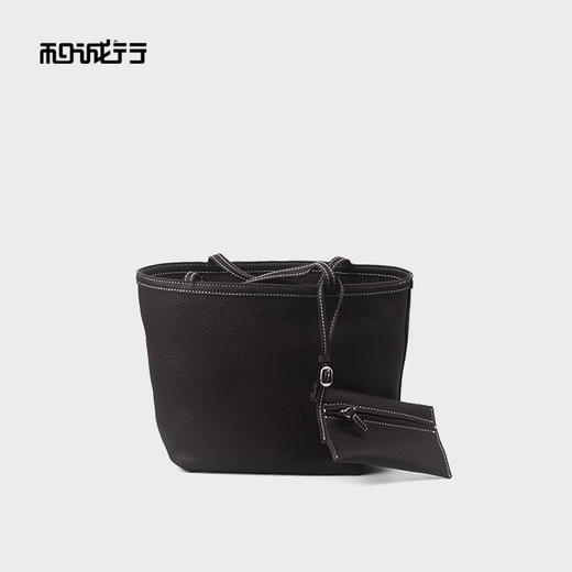 和诚行2025秋季新款牛皮革菜篮子水桶包腋下托特包紗菲线单肩4770006 商品图0