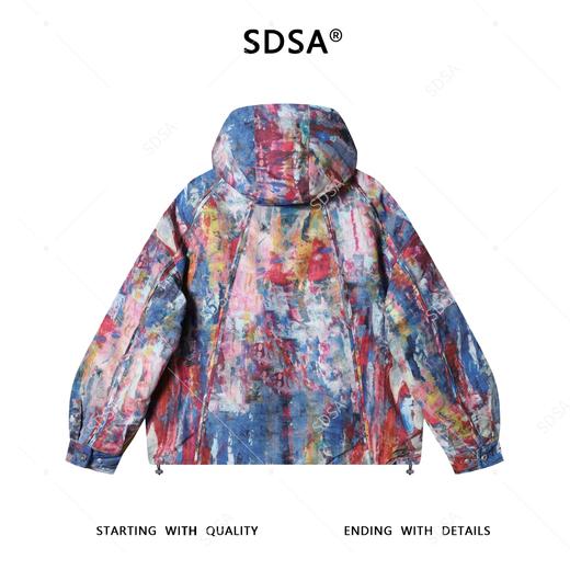 9250982SDSA秋冬新款痞帅男装潮牌扎染拉链立领连帽羽绒服休闲百搭宽松 商品图5