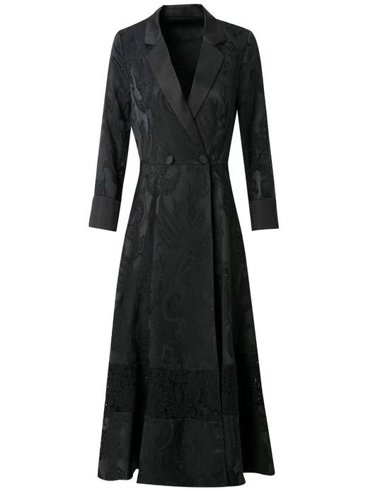 「断码清仓」黑色提花风衣过膝长款收腰外套 L码 ZFYY002 商品图4