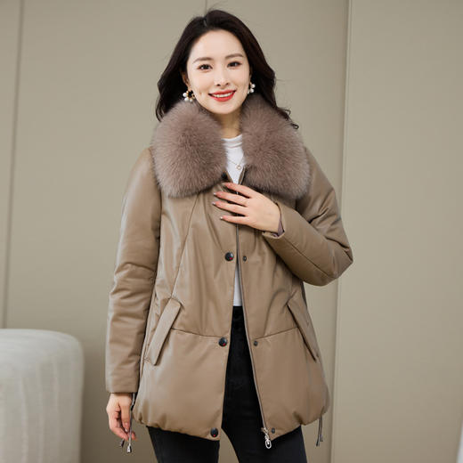 丁摩 海宁真皮羽绒服女中长款绵羊皮皮草狐狸毛领加厚外套3977 商品图0