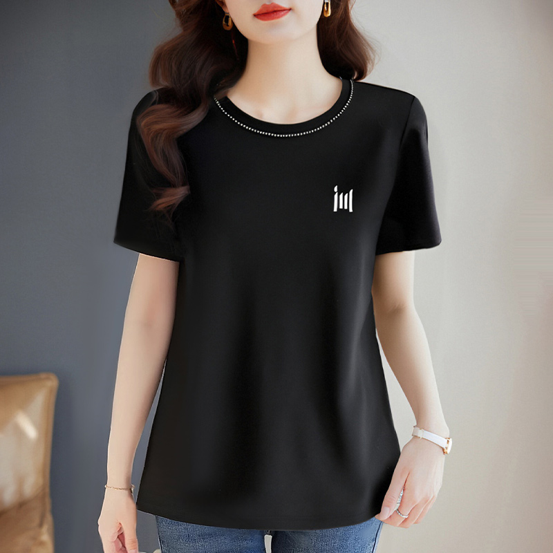 黑色短袖t恤女宽松2025新款夏季休闲纯棉大码女装胖mm半袖上衣薄