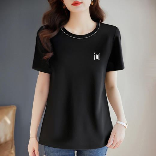 黑色短袖t恤女宽松2025新款夏季休闲纯棉大码女装胖mm半袖上衣薄 商品图0