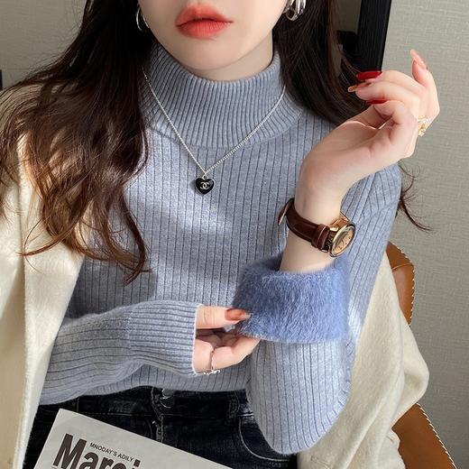 半高领毛衣女秋冬2025新款冬季加厚一体绒打底衫内搭修身针织上衣 商品图3