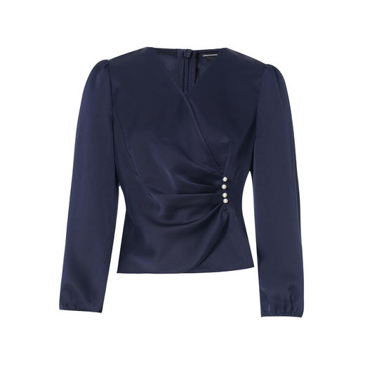 【缎面通勤收腰上衣】EITIE爱特爱气质V领优雅蓝色2025秋季新款C2513824 商品图5