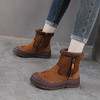 YR 2923真皮加绒复古短靴保暖舒适牛皮厚底雪地靴侧拉链流苏靴 商品缩略图0