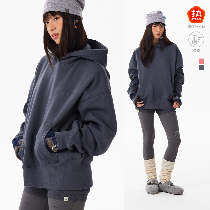 CryingCenter浪形口袋连帽套头加绒卫衣远红外自发热男女款