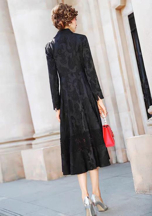 「断码清仓」黑色提花风衣过膝长款收腰外套 L码 ZFYY002 商品图3