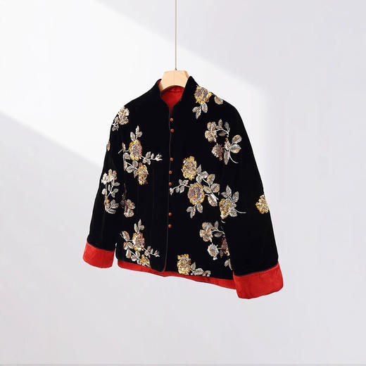 丁摩 双面可穿的外套棉衣秋冬真丝丝绒上衣5ZF-76060 商品图4