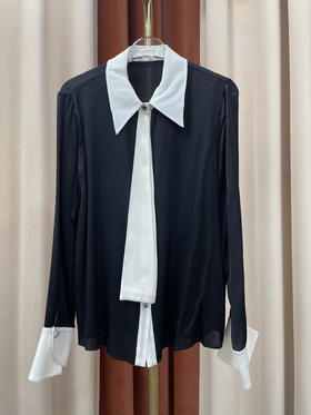 「断码清仓」黑白撞色尖领带装饰显瘦衬衫 L 码 ZFYY063