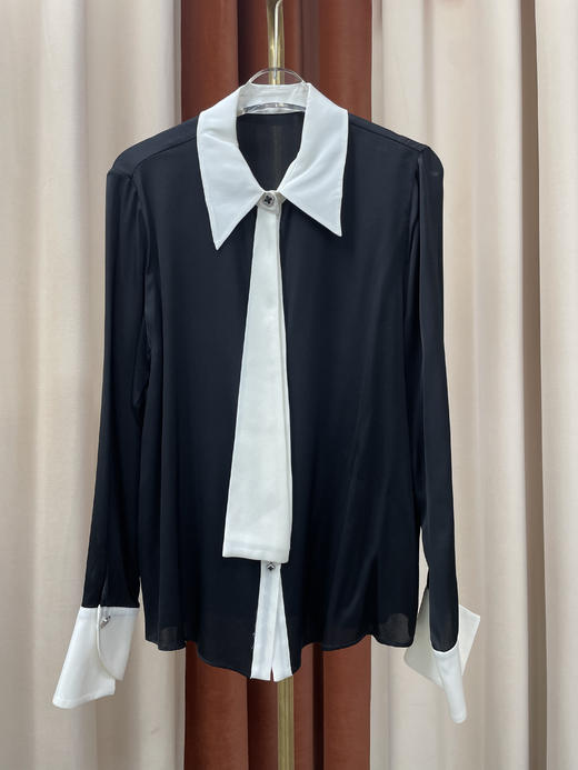 「断码清仓」黑白撞色尖领带装饰显瘦衬衫 L 码 ZFYY063 商品图0