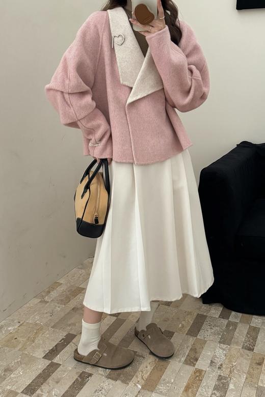 Le Malene 粉色温柔气质短款羊毛呢子外套 21102 商品图3