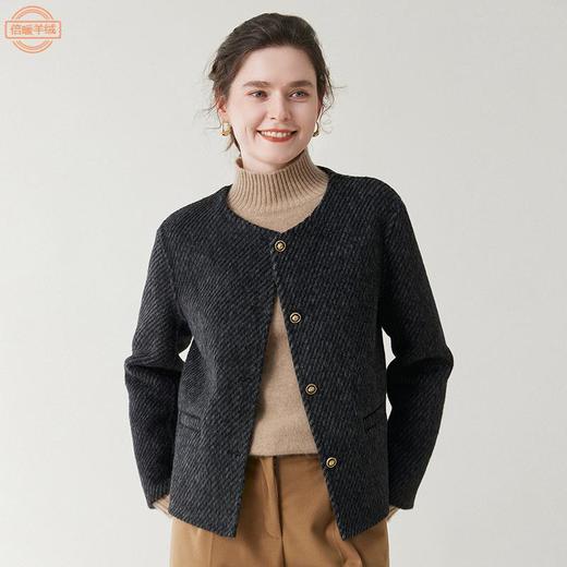 丁摩 圆领短款双面呢羊毛大衣女秋冬新款小香风单排扣外套BN0710 商品图1