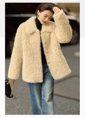 【环保皮草】P01翻领皮毛一体秋冬大衣外套-喜出