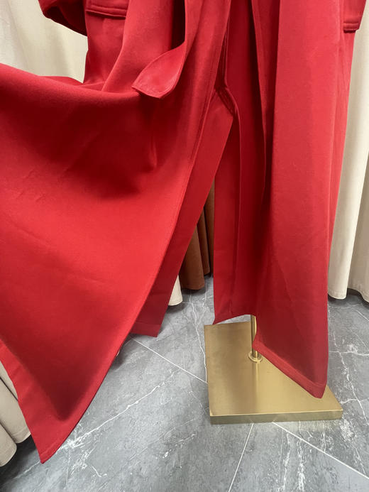 「断码清仓」高级感正红色长款收腰系带翻领大衣M码 ZFYY042 商品图4
