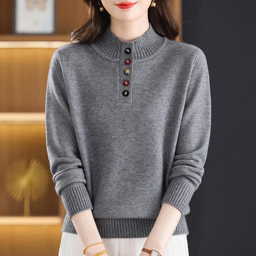 FCY 92175厚毛衣半高领半系扣打底衫保暖款针织衫上衣 商品图2