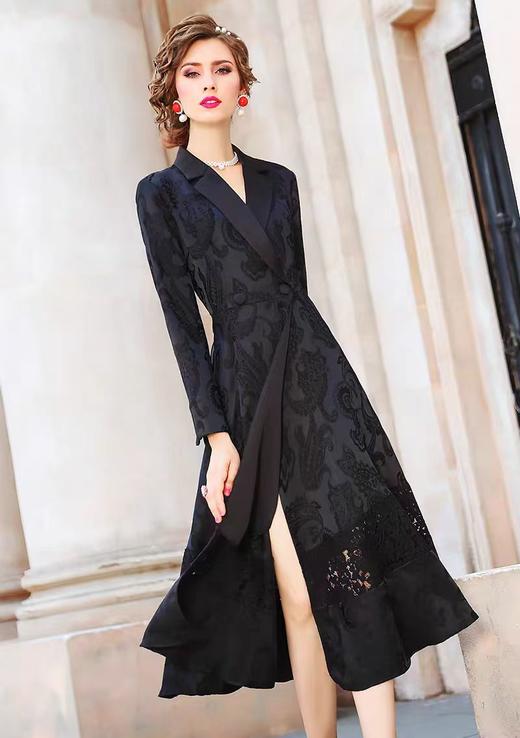 「断码清仓」黑色提花风衣过膝长款收腰外套 L码 ZFYY002 商品图2