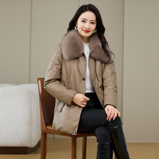 丁摩 海宁真皮羽绒服女中长款绵羊皮皮草狐狸毛领加厚外套3977 商品图2