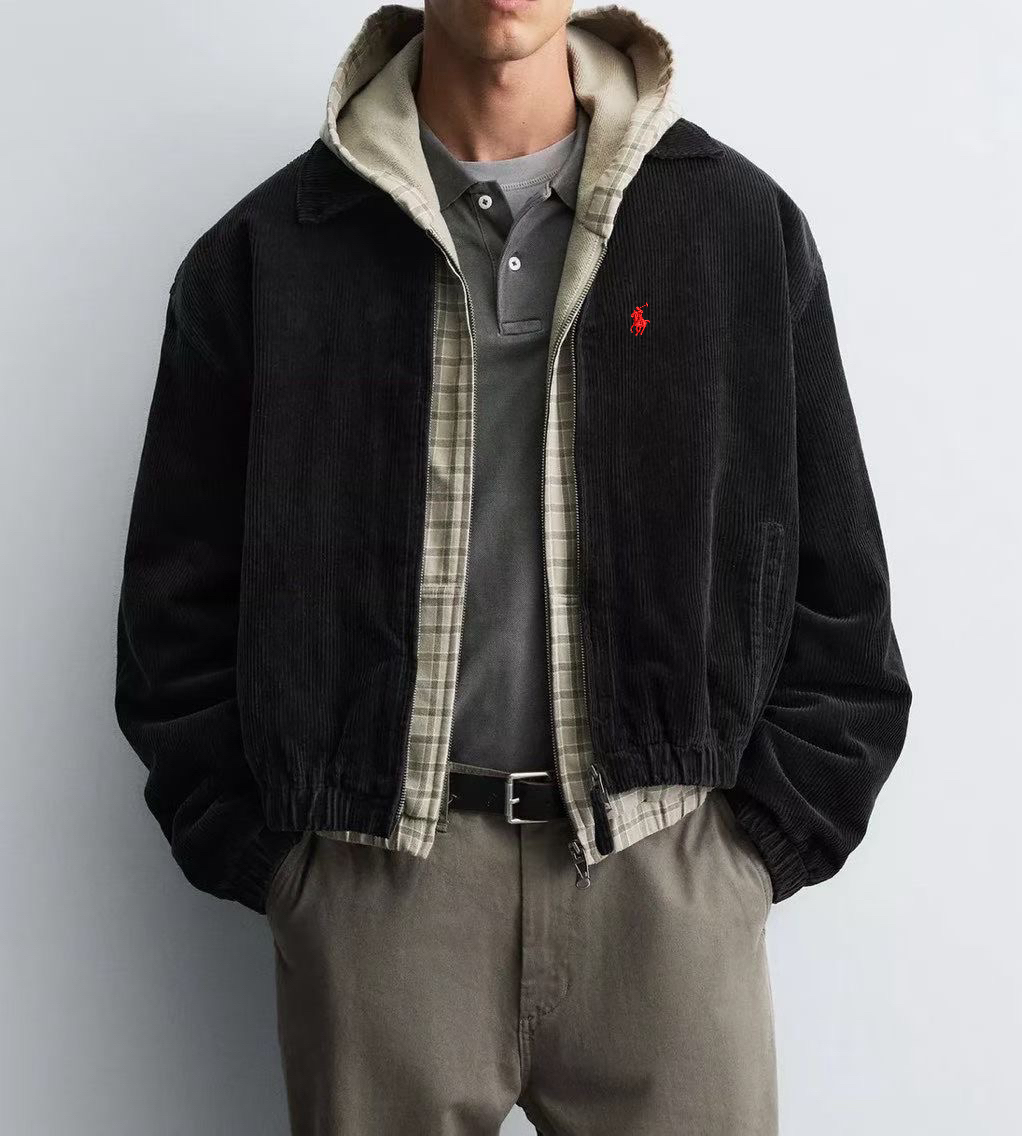 拉夫劳伦秋冬新款复古老钱风灯芯绒夹棉保暖短款廓形棉衣