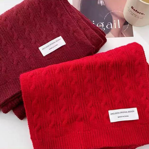 蚕语天堂 绵羊绒红色系麻花围巾 商品图0