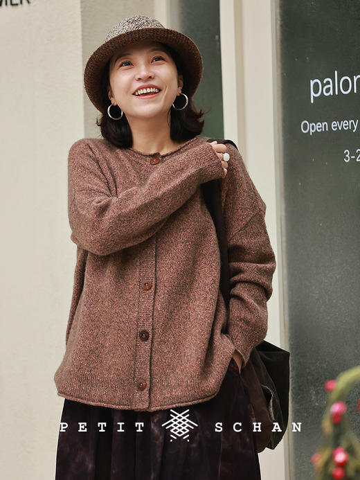 PETIT SCHAN小闪 CLO#963 Pink Mist 粉雾 羊毛牦牛绒圈圈纱针织开衫 商品图4