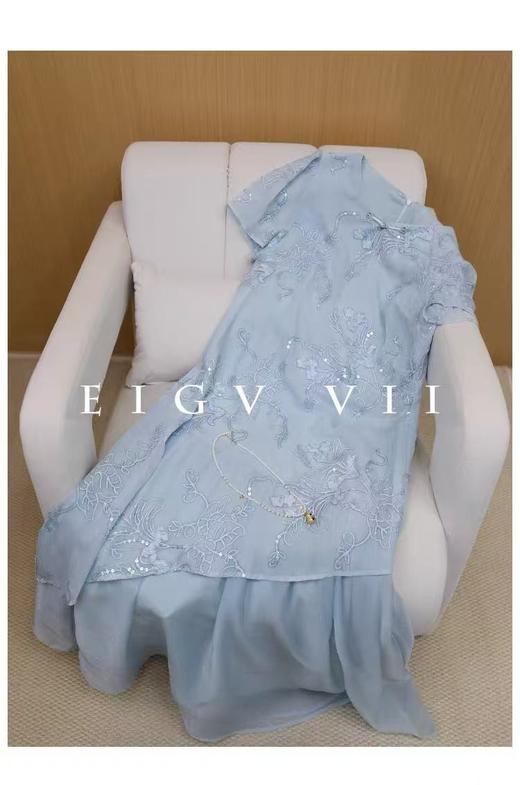 11.11最后促，不参与退货清仓处理！卡芙蒂妮694新中式假两件重工绣花短袖连衣裙-喜出 商品图2