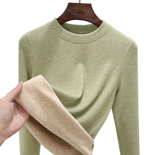 丁摩 圆领加绒打底衫女长袖内搭秋冬气质女装蚕丝羊毛保暖上衣5ZF-388 商品图4