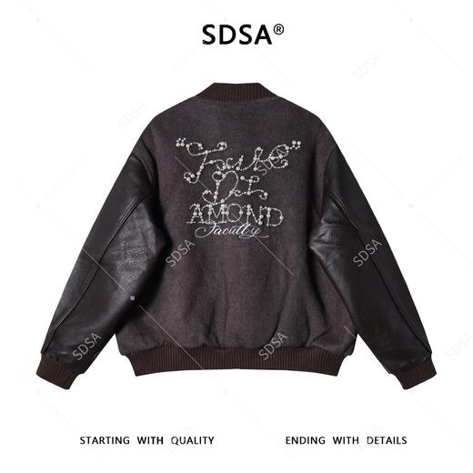 251229SDSA秋冬新款痞帅男装美式拼皮镶珠子字母设计棒球领羽绒服百搭 商品图5