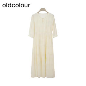 oldcolour欧珂春季商场同款休闲圆领纯色中袖连衣裙女Q131018A1