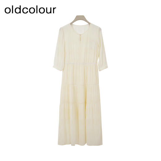oldcolour欧珂春季商场同款休闲圆领纯色中袖连衣裙女Q131018A1 商品图0