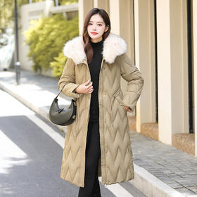雀说冬季新款长款收腰连帽大毛领时尚百搭棉衣棉服外套ALW8082