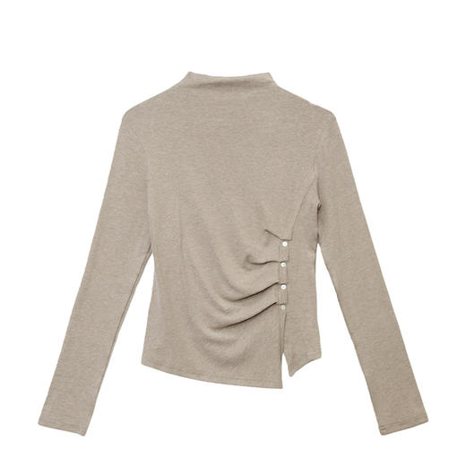 KQL 311H9182磨毛加厚半高领不规则纯色上衣开叉T恤纯色 商品图4