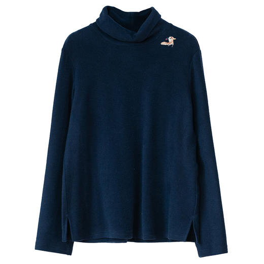 牧衣游原创 手工刺绣净色T恤新款柔软高领百搭打底套头上衣 织月 商品图4