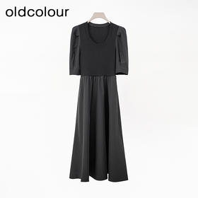 oldcolour欧珂商场同款的休闲纯色短袖假两件连衣裙女Q131010A1